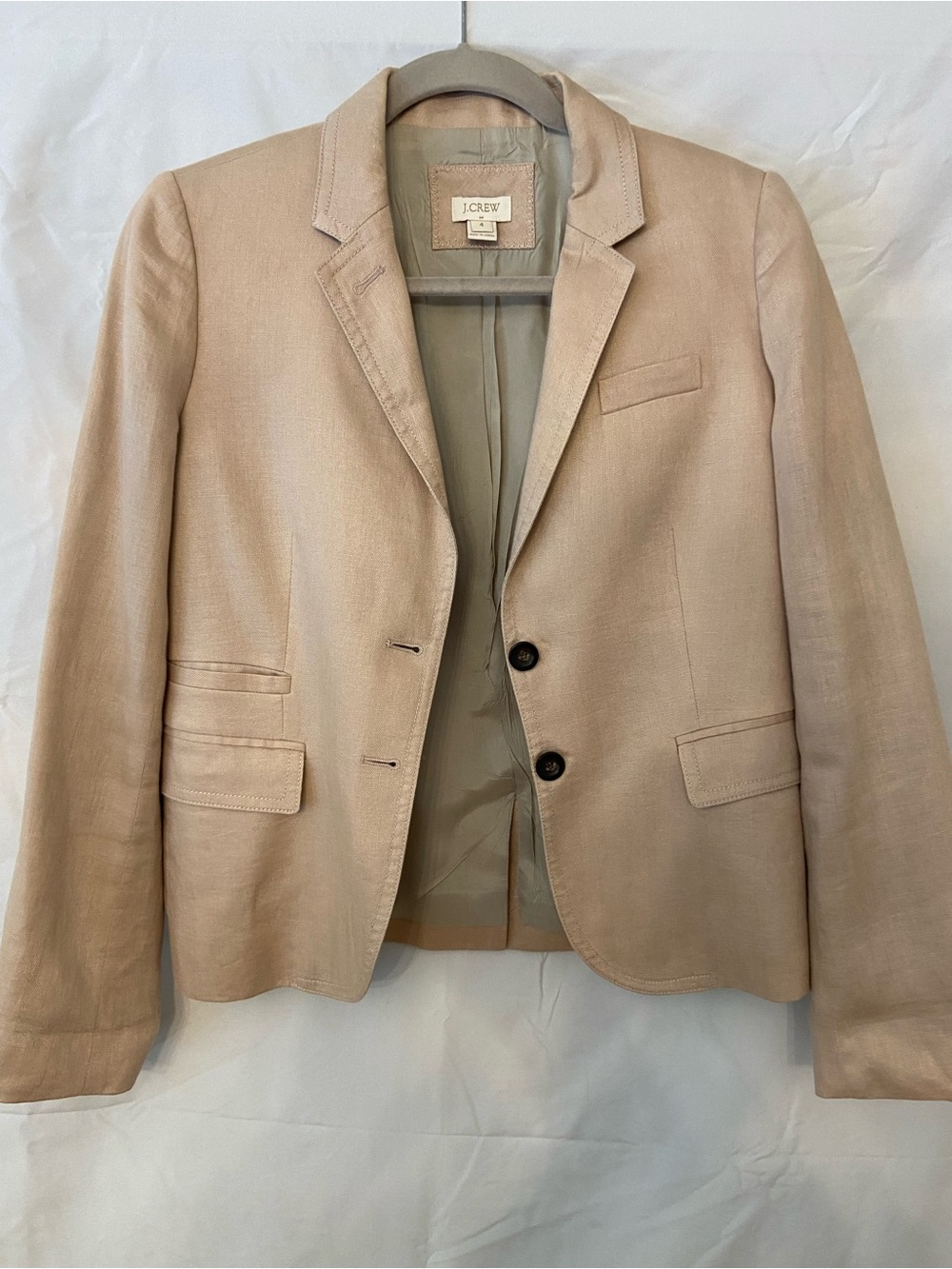 J. Crew Women's Beige Linen-Blend Blazer - Two-Button Tailored Jacket